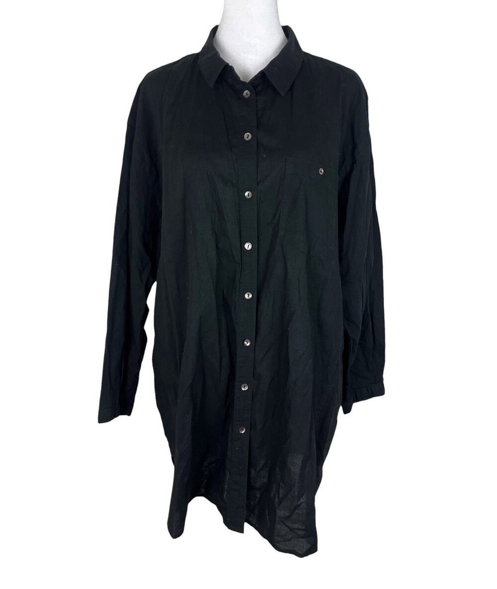 Gudrun Sjoden 100% Cotton Black Oversized Button Tunic Shirt Minimalist Sz Large